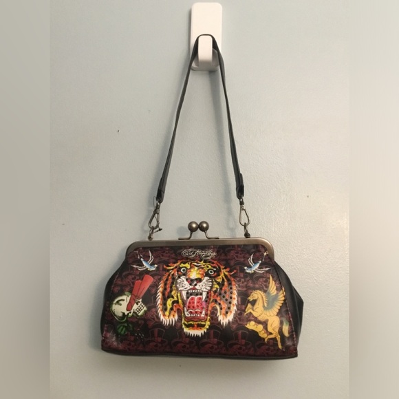 Ed Hardy Handbags - Ed Hardy Black and Multicolor Tiger Clutch